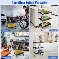 Carrello Utensili a 3 Strati, Carrello Porta Attrezzi con Manico Imbibito e Ruote Universali Bloccabili per Garage, Magazzino, Officina e Cucina, Portata 45 kg, 64 x 40 x 102 cm