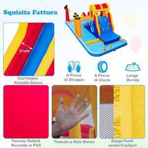 Castello Gonfiabile, Casa Gonfiabile con 2 Scivoli, Piscina, Parete da Arrampicata, Tunnel e Cannone d'Acqua, per Bambini di 3-10 Anni, 693 x 295 x 263 cm