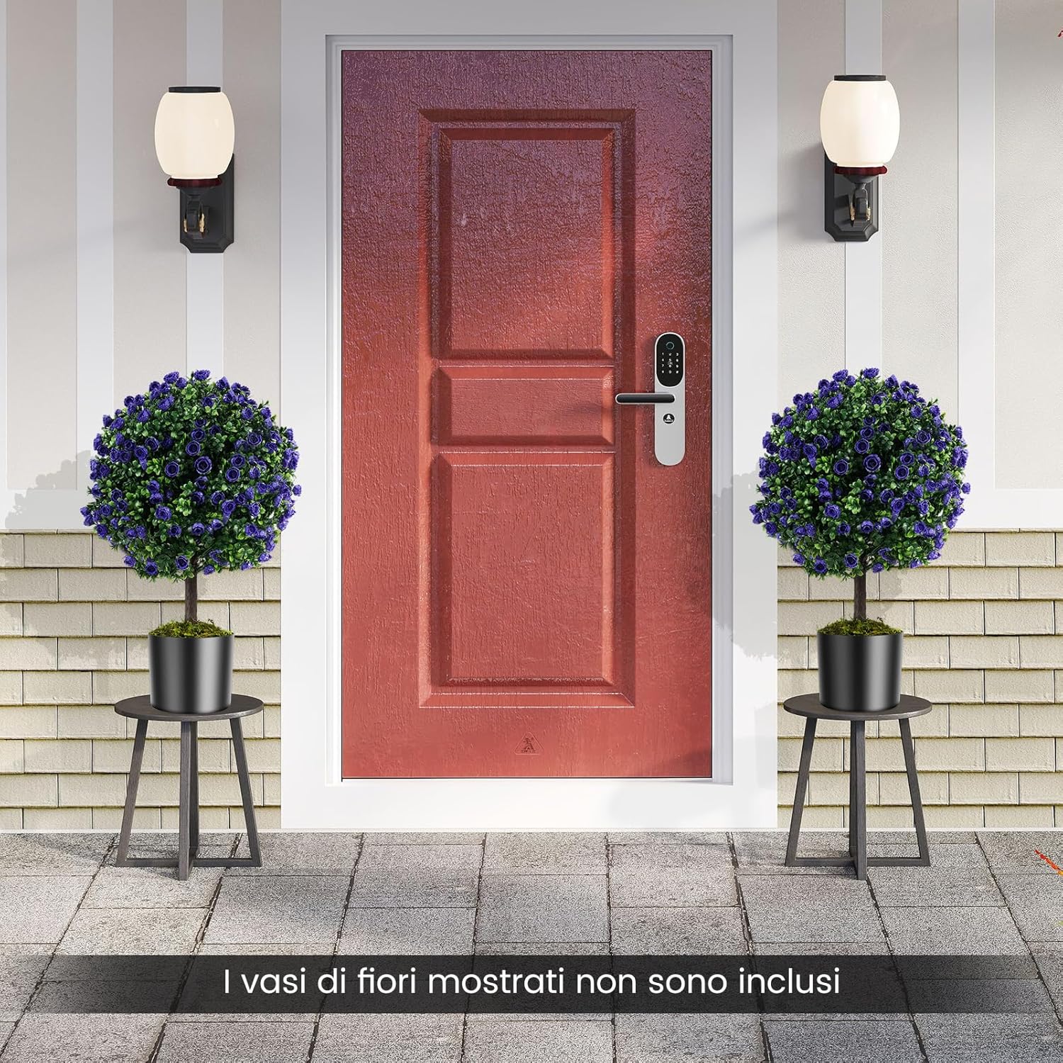 Set di 2 Alberi di Topiario Artificiale con Rose Viola, Albero di Bosso Finto da 55 cm con Vaso Riempito di Cemento, Pianta Finta Resistente al Sole per Interni ed Esterni