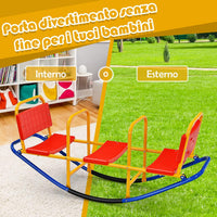 Altalena Saliscendi per Bambini, Altalena Basculante Oscillante di Metallo con Maniglie, Altalena Basculante per Interno ed Esterno, 3 Posti a Sedere (Rosso)