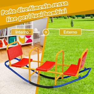Altalena Saliscendi per Bambini, Altalena Basculante Oscillante di Metallo con Maniglie, Altalena Basculante per Interno ed Esterno, 3 Posti a Sedere (Rosso)