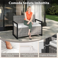 Panchina da Esterno in Rattan PE 117 x 62 x 85 cm, Cassapanca Contenitore da Esterno con Cuscino, Telaio in Metallo, Spazio di Stoccaggio e Fodera Protettiva per Patio, Bordo Piscina e Balcone