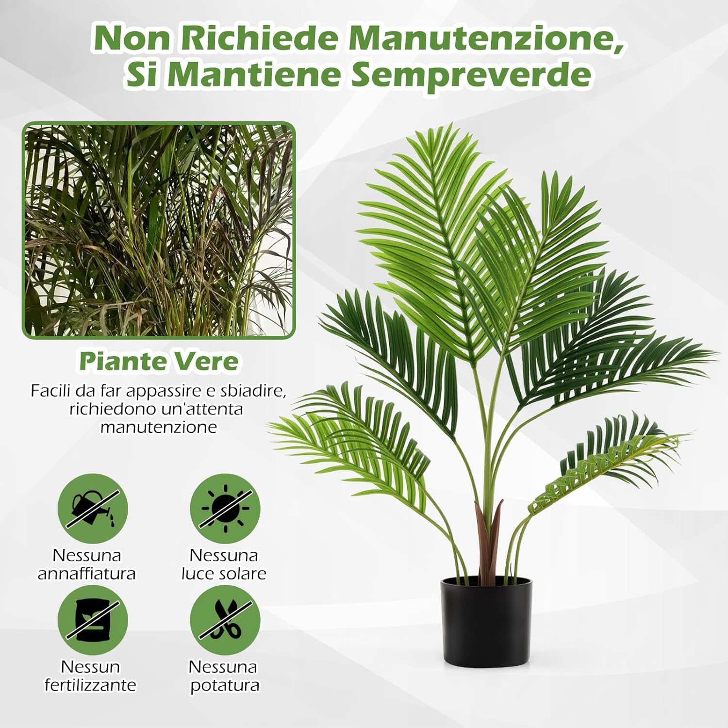 Set di 2 Piante Artificiali di Palma 90 CM/140 CM, Pianta Finta in Vaso da Interno ed Esterno, Decorazione Moderna per Soggiorno, Veranda, Ufficio e Negozio (90 cm)