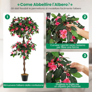 Albero di Buganvillea Artificiale 140 CM, Pianta Finta con 252 Fiori, 630 Foglie e Tronco in Legno Reale, Piante Artificiali in Vaso per Decorazione di Casa e Ufficio