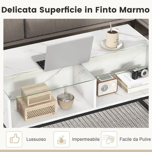COSTWAY Tavolino da Salotto, Tavolino da Caffè da in Vetro e Legno con Luce LED Multicolore Regolabile a Telecomando e Ripiani, Tavolino per Soggiorno e Ufficio, 105 x 55 x 50 cm (Bianco)