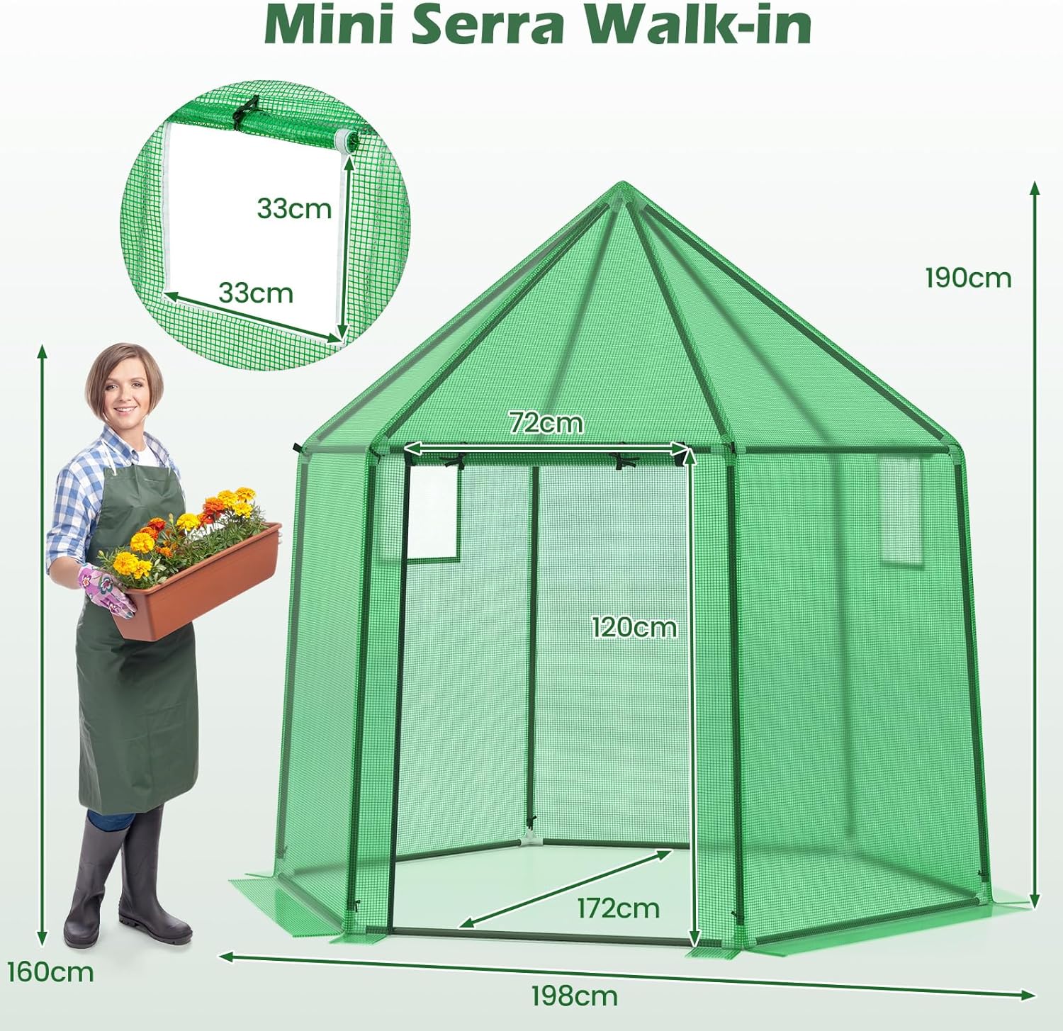 Mini Serra Portatile da Esterno per Inverno con Copertura in PE, Telaio in Metallo Anti-ruggine Rivestito in PE, Porta con Cerniera Arrotolabile e Finestre, Serra per Giardino e Cortile