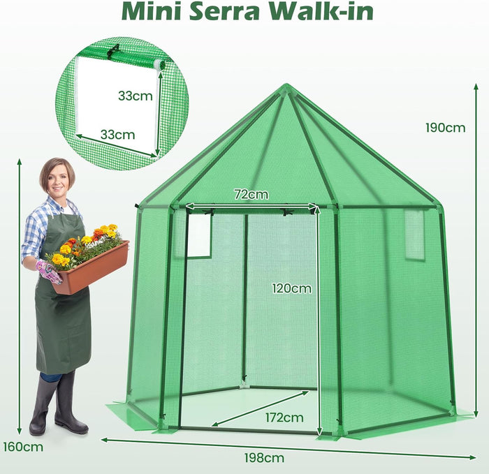 Mini Serra Portatile da Esterno per Inverno con Copertura in PE, Telaio in Metallo Anti-ruggine Rivestito in PE, Porta con Cerniera Arrotolabile e Finestre, Serra per Giardino e Cortile