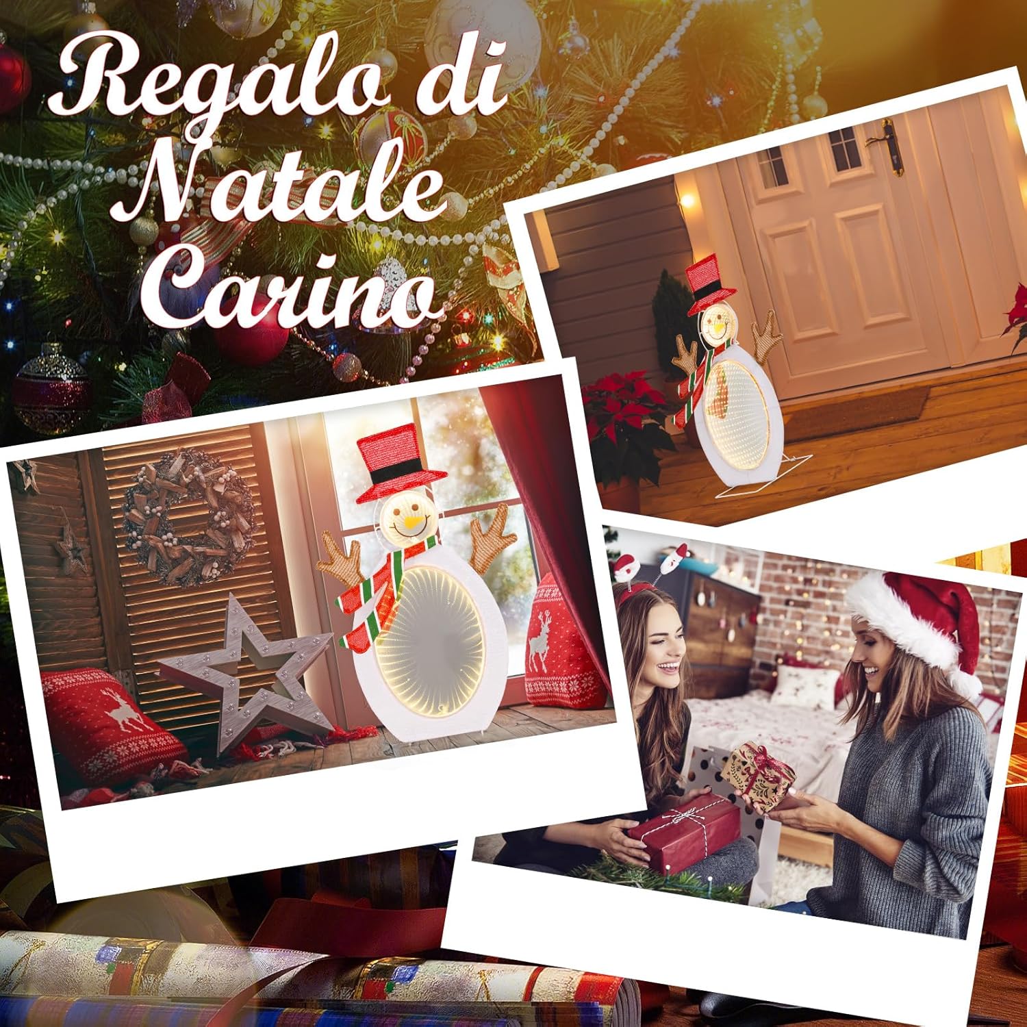 Pupazzo di Neve Illuminato, Decorazione Natalizia con 75 Luci LED, Cappello Rosso e Sciarpa, per Giardino, Cortile e Prato