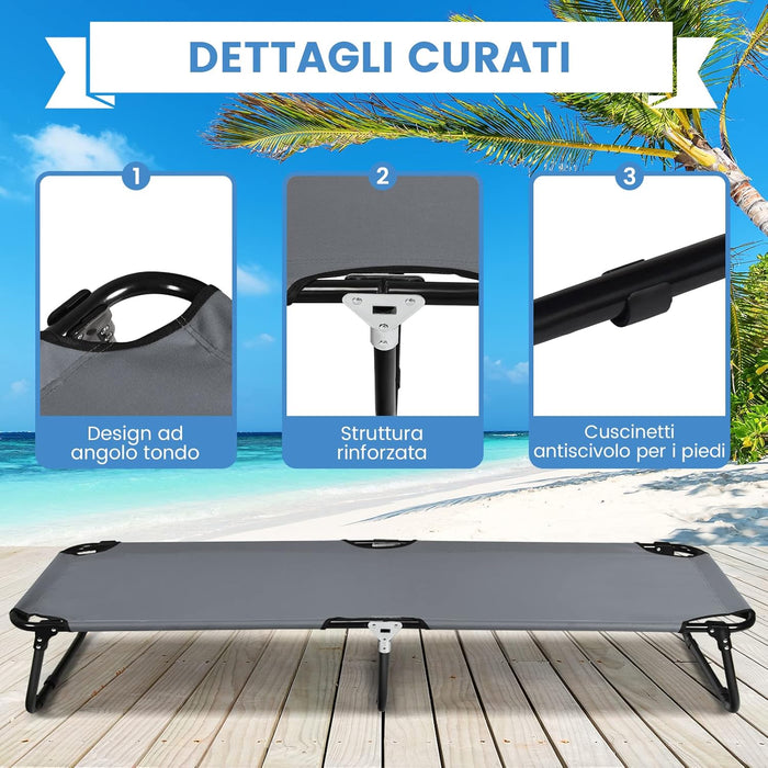 Brandina Campeggio, Letto da Campeggio Pieghevole Portatile con Telaio in Metallo e Piedini Antiscivolo, per Campeggio, Spiaggia, Prato, Ufficio, Grigio