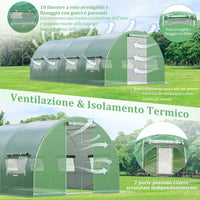 Serra da Giardino 600 x 300 x 200 cm, Serra Tunnel per Orto e Piante con Copertura Resistente, Struttura Robusta in Acciaio Zincato, 10 Finestre Avvolgibili e 2 Porte con Cerniera