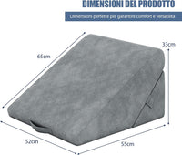 Cuscino a Cuneo per Letto, Cuscino da Lettura Relax e Multiuso, per Gambe Schiena e Ginocchio, con Fodera Lavabile, 55 x 52 x 33 cm