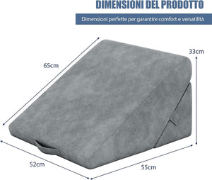 Cuscino a Cuneo per Letto, Cuscino da Lettura Relax e Multiuso, per Gambe Schiena e Ginocchio, con Fodera Lavabile, 55 x 52 x 33 cm