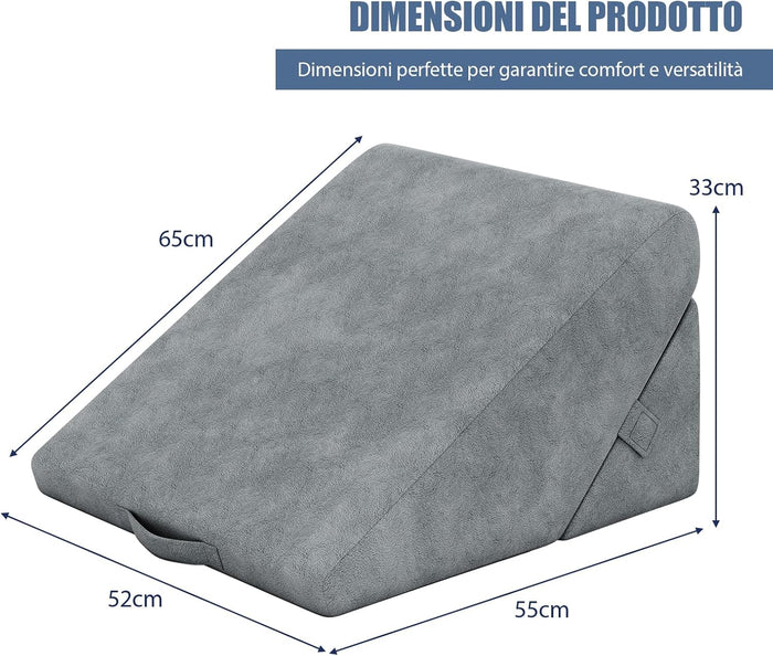 Cuscino a Cuneo per Letto, Cuscino da Lettura Relax e Multiuso, per Gambe Schiena e Ginocchio, con Fodera Lavabile, 55 x 52 x 33 cm