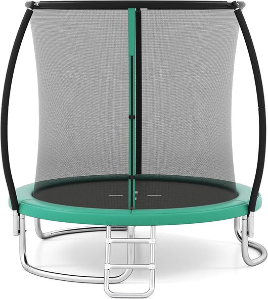 Trampolino Elastico per Bambini e Adulti 244 cm/305 cm/366 cm, Tappeto Elastico da Esterno con Rete di Sicurezza, Scala e Telaio in Acciaio Zincato Antiruggine