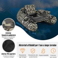 Gommone Gonfiabile da Pesca, Barca da Pesca Portatile con 2 Pinne, Pagaia in Alluminio, Pompa, Spallacci Regolabili e Kit di Riparazione, Schienale Regolabile, capacità di Carico 150kg