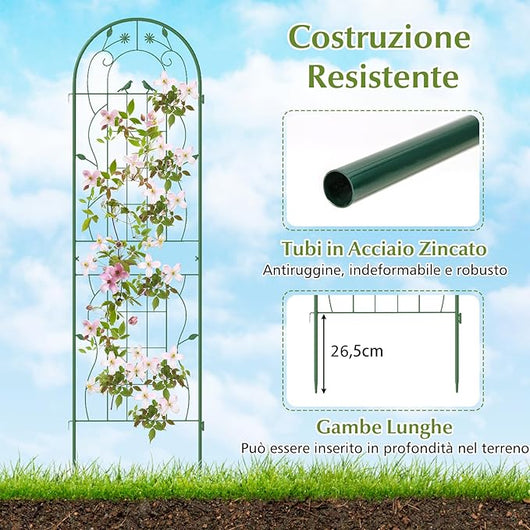 Traliccio da Giardino in Metallo 180 x 50 CM, 4 Pannello di Recinzione Antiruggine per Piante Rampicanti, Rose e Verdure, Decorazione Esterna per Giardino, Cortile, Patio (Verde)