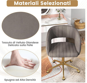 Sedia da Ufficio in Velluto, Poltrona Girevole con Ruote, Schienale e Seduta Imbottiti, Sedia Regolabile in Altezza con Funzione di Inclinazione per Soggiorno, Camera da Letto, Portata 150 kg