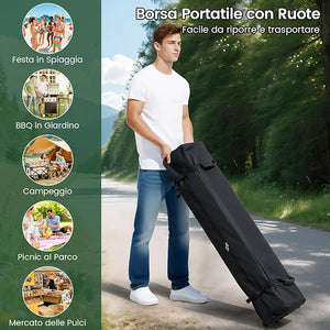 Gazebo Pop-up da Esterno 590 x 300 cm, Gazebo Regolabile in Altezza con Borsa con Ruote, Picchetti, Ancoraggi, Corde Antivento e Sacchi di Sabbia, Tenda Pieghevole per Campeggio (Bianco)