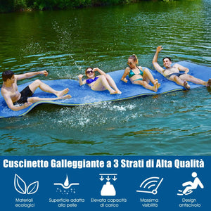 Tappetino Galleggiante Acquatico, 355X183cm, Materassino Galleggiante Resistente agli Strappi con Dispositivo di Ormeggio e Cinghie di Aggancio, per Mare Lago Piscina e Spiaggia, Blu