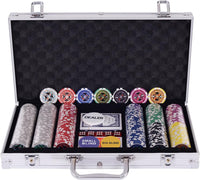 Poker Chips, Set da Poker con 300 Chips, Incluse 2 Carte da Poker 5 Dadi 1 Pulsante, Valigetta in Alluminio, Due Colori Disponibili (argento)