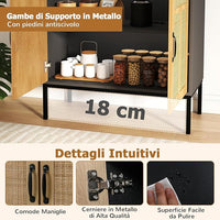 Credenza da Cucina, Armadio con 2 Ante Intrecciate in Rattan, Ripiano Regolabile a 3 Posizioni, Armadietto Boho per Cucina, Sala da Pranzo, Soggiorno e Corridoio, 80 x 38 x 81 cm (Nero)