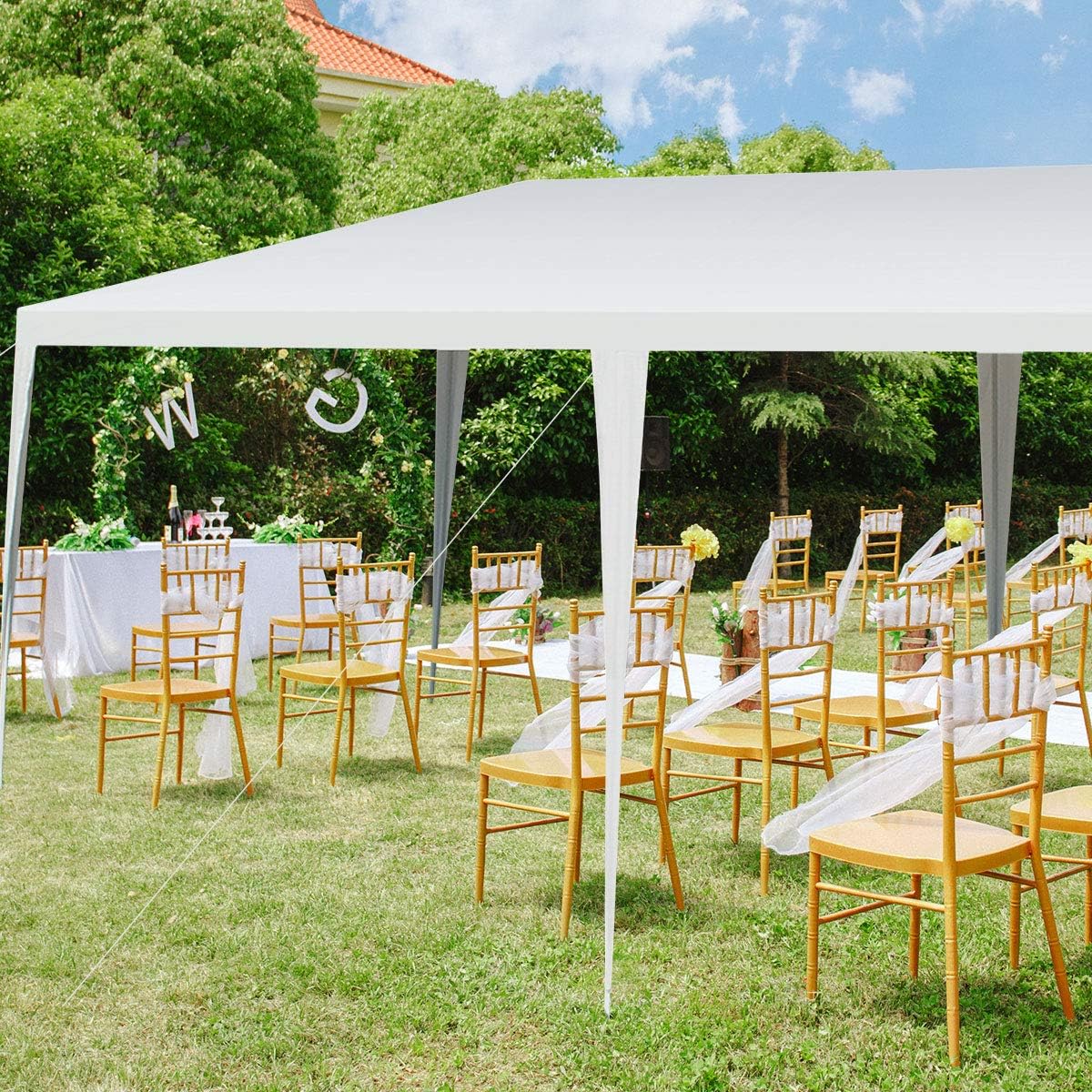 Tendone per Feste 3 M x 6 M, Gazebo da Giardino con Struttura in Metallo, Impermeabile e Protezione UV, per Feste, Barbecue, Giardino e Spiaggia, Bianco