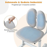 Sedia da Scrivania per Bambini 3+ Anni, Sedia Imbottita per Studiare con Doppio Supporto Lombare e Altezza Regolabile, Chair da Compiti per Casa e Scuola, Portata 100 kg (Grigio)