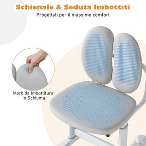 Sedia da Scrivania per Bambini 3+ Anni, Sedia Imbottita per Studiare con Doppio Supporto Lombare e Altezza Regolabile, Chair da Compiti per Casa e Scuola, Portata 100 kg (Grigio)