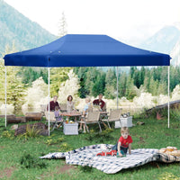 Gazebo Pop-up Pieghevole 3 x 4,5 m, Gazebo da Giardino Impermeabile Altezza Regolabile con Fori di Drenaggio, Tenda da Giardino Antivento con Borsa di Trasporto a Ruote (Blu)