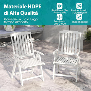 Sedia Esterno Pieghevole, Sedia Ergonomica in HDPE con Braccioli, Schienale Curvo e Seduta a Doghe, Poltrona Pranzo per Giardino Balcone Patio, Portata 150 kg (Bianco)