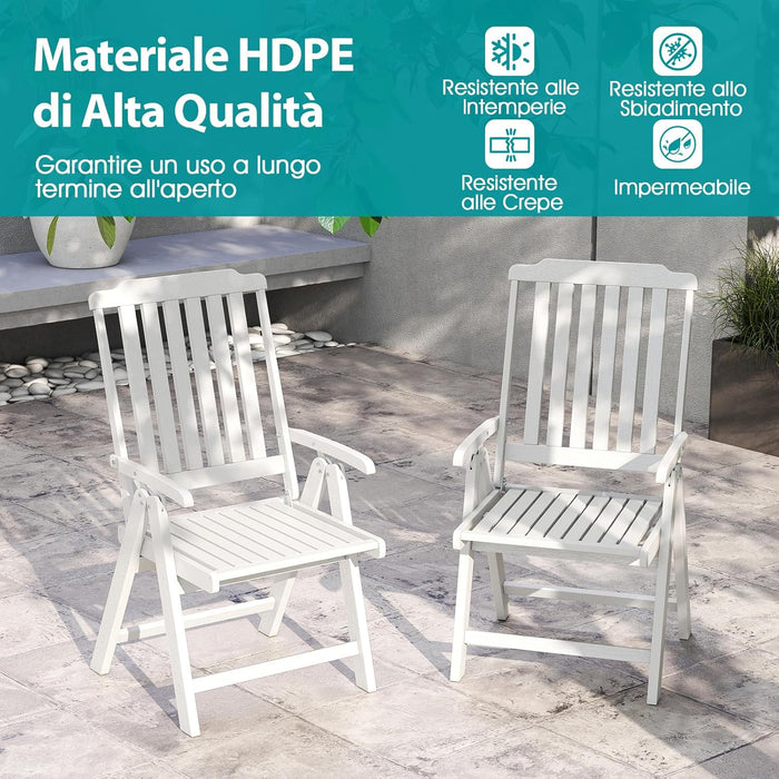 Sedia Esterno Pieghevole, Sedia Ergonomica in HDPE con Braccioli, Schienale Curvo e Seduta a Doghe, Poltrona Pranzo per Giardino Balcone Patio, Portata 150 kg (Bianco)
