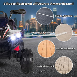 12V Quad Elettrico per Bambini, Macchina Elettrica per Bambini con 6 Ruote 4 Motori Baule Posteriore Luci LED e Musica, Trazione Integrale, 3-6 km/h, 3 Anni+ (Nero)