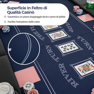 Tavolo da Poker Pieghevole 182 cm per 8 Giocatori, Tavolo da Gioco Ovalo con Supporti per Bicchieri, Rivestimenti Imbottiti, per Blackjack, Texas Hold’em, Giochi da Casinò (Blu)