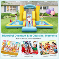 Castello Gonfiabile 7 in 1 per Bambini con Scivolo, Castello Gonfiabile con Mongolfiera, 50 Palline, Anelli e Basket, Gioco Gonfiabile da Interno ed Esterno, per Bambini da 3 a 10 Anni
