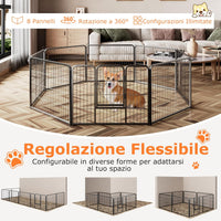 Recinto per Cani Interno ed Esterno, 8 Pannelli Altezza 60/80 CM Recinzione per Piccoli/Medi Animali/Coniglio/Gatto, Cancelletto Portatile Pieghevole con Porta (190 x 60 cm)