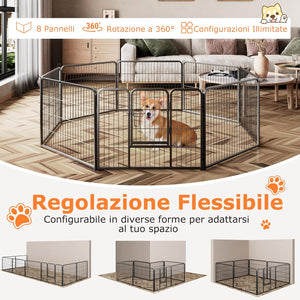 Recinto per Cani Interno ed Esterno, 8 Pannelli Altezza 60/80 CM Recinzione per Piccoli/Medi Animali/Coniglio/Gatto, Cancelletto Portatile Pieghevole con Porta (190 x 60 cm)