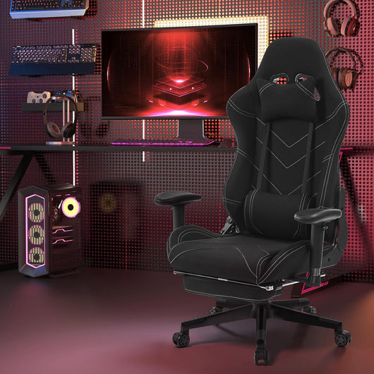 Sedia Gaming Tessuto Traspirante Sedia Ufficio Ergonomica con Poggiapiedi Schienale & Sedile Grandi per Persone di Taglia Grande Nero