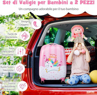 Set di Valigia per Bambini, 16" Valigia+ 12" Zaino, 2 Pezzi, con Ruote Girevoli a 360° e Maniglia Retrattile, Ideale per Viaggiare in Modo Comodo e Divertente (Modello 2)