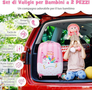 Set di Valigia per Bambini, 16" Valigia+ 12" Zaino, 2 Pezzi, con Ruote Girevoli a 360° e Maniglia Retrattile, Ideale per Viaggiare in Modo Comodo e Divertente (Modello 2)