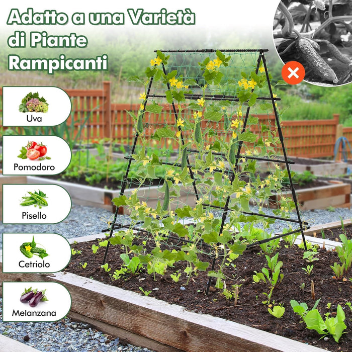 Traliccio da Giardino per Piante Rampicanti, Grigliato da Giardino con Rete, Pali in Metallo Rivestiti, Fili Intrecciati e Clip, Supporto per Viti Rampicanti, Verdure e Uva