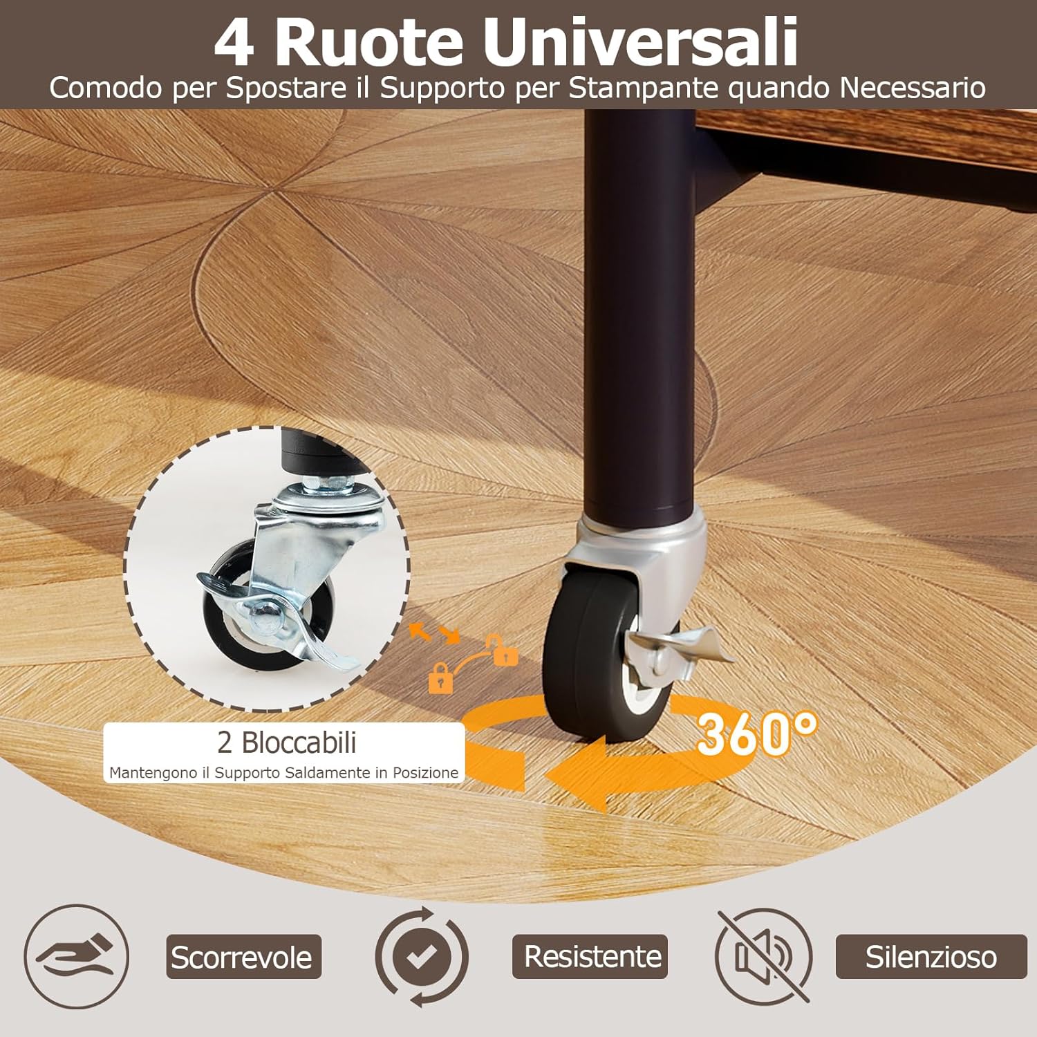 Supporto per Stampante, Carrello Stampante a 3 Livelli con Ripiani di Stoccaggio e Ruote con Blocco, Altezza Regolabile, per Stampante 3D Scanner Fax, 49 x 40 x 65/77 cm (Marrone)