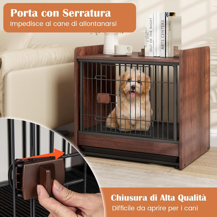 Gabbia per Cani, Cuccia per Cani da Interno con Vassoio Rimovibile e Porta Bloccabile, Casetta per Cani di Taglia Piccola e Media, 62 x 49,5 x 61 cm, Marrone