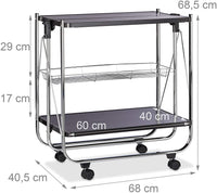 Carrello su ruote carrello da cucina pieghevole 2 livelli metallo nero 13_0000890_2