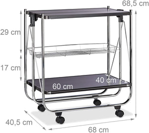 Carrello su ruote carrello da cucina pieghevole 2 livelli metallo nero 13_0000890_2