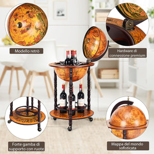 Mappamondo Bar con Ruote Mobile Porta Liquori, con Stile retrò, 88 x 45 x 45cm (Marrone 47 x 47 x 90 cm)