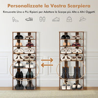 Scarpiera Verticale a 7 Livelli, Organizer per Scarpe in Stile Retrò, con Pannello Rimovibile, Scaffale per Scarpe per Corridoio Ingresso Armadio, 45x25x110 cm (Marrone)