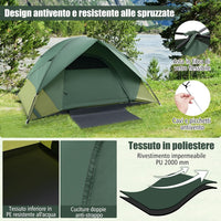 Tenda Impermeabile, Tenda Campeggio per 2 Personea, Tenda Cupola Ultraleggera Antivento, 4 Finestre a Rete, Tenda Zaino in Spalla Facile da Installare,Ideale per Campeggio, Verde