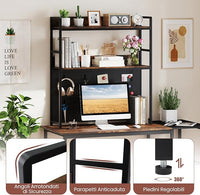 Libreria da Scrivania a 2 Livelli, Scaffale da Tavolo Industriale per Monitor di Computer Fino a 32", Organizzatore di Stoccaggio con Pegboard, per Dormitorio Ufficio e Casa, 94x27x103 cm