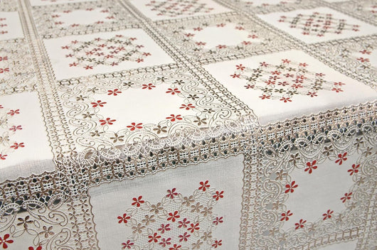 Tovaglia Plastificata 137x100 cm Ricamata Pizzo 3D Copritavolo Antimacchia Idrorepellente Dis.F