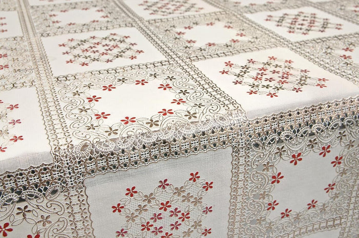 Tovaglia Plastificata 137x100 cm Ricamata Pizzo 3D Copritavolo Antimacchia Idrorepellente Dis.F